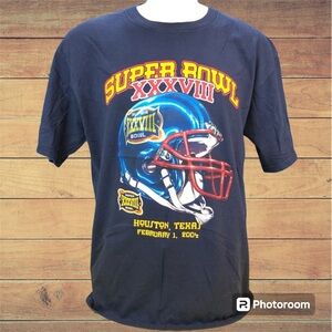 Vintage 2004 XXXVIII Super Bowl NFL Houston TX T Shirt Sz L Patriots Vs Panthers